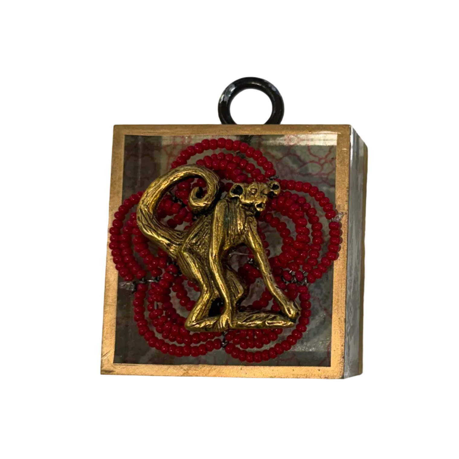 Museum Bees - Gold monkey on red beads
