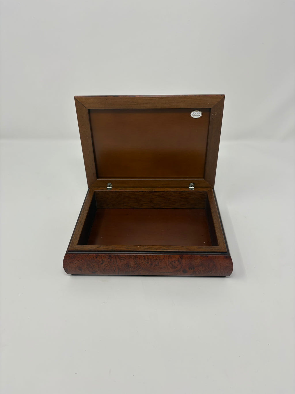 Italian Wooden Card Box with Sterling Silver Inlaid Jester - Signed
