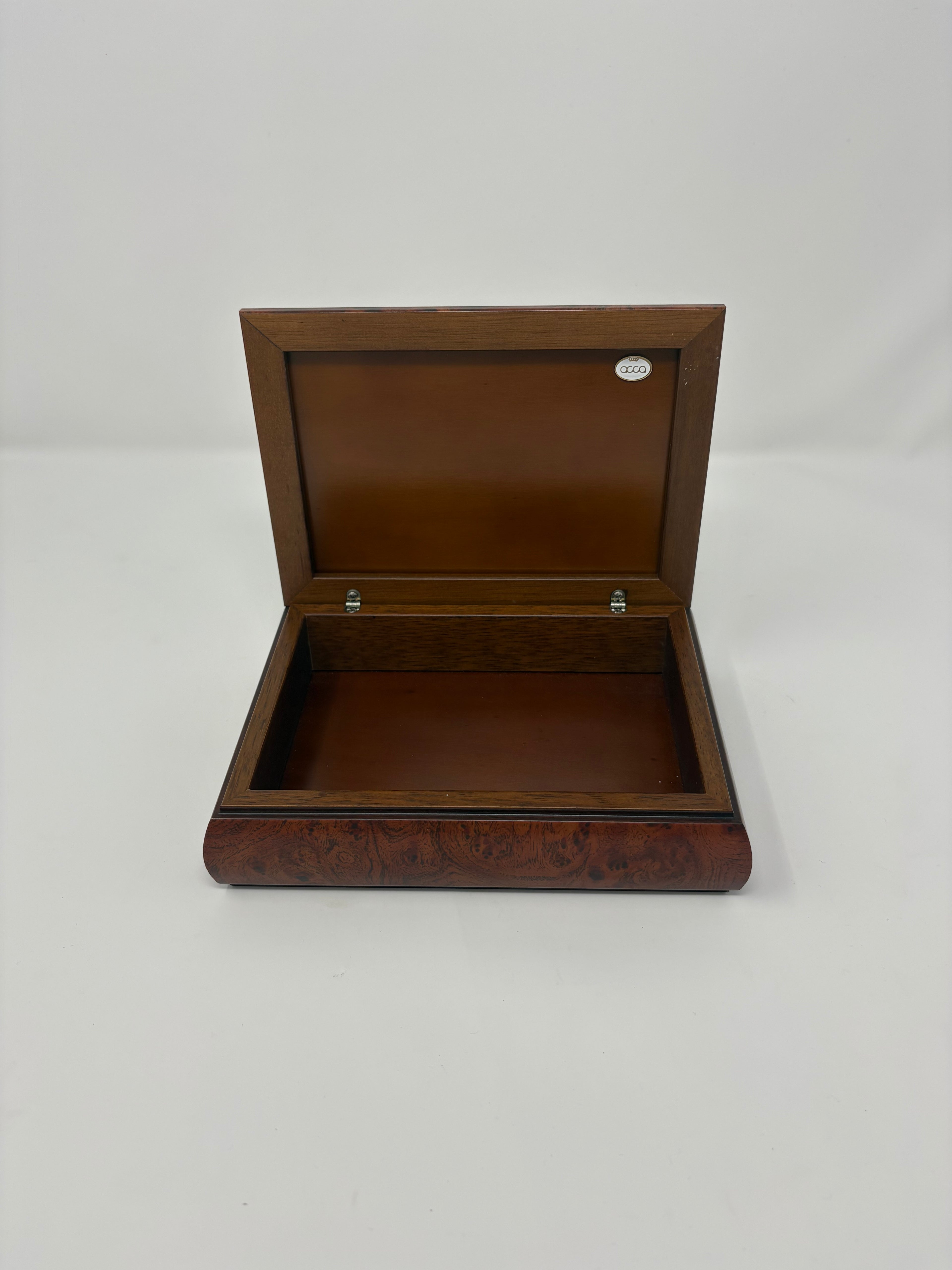 Italian Wooden Card Box with Sterling Silver Inlaid Jester - Signed