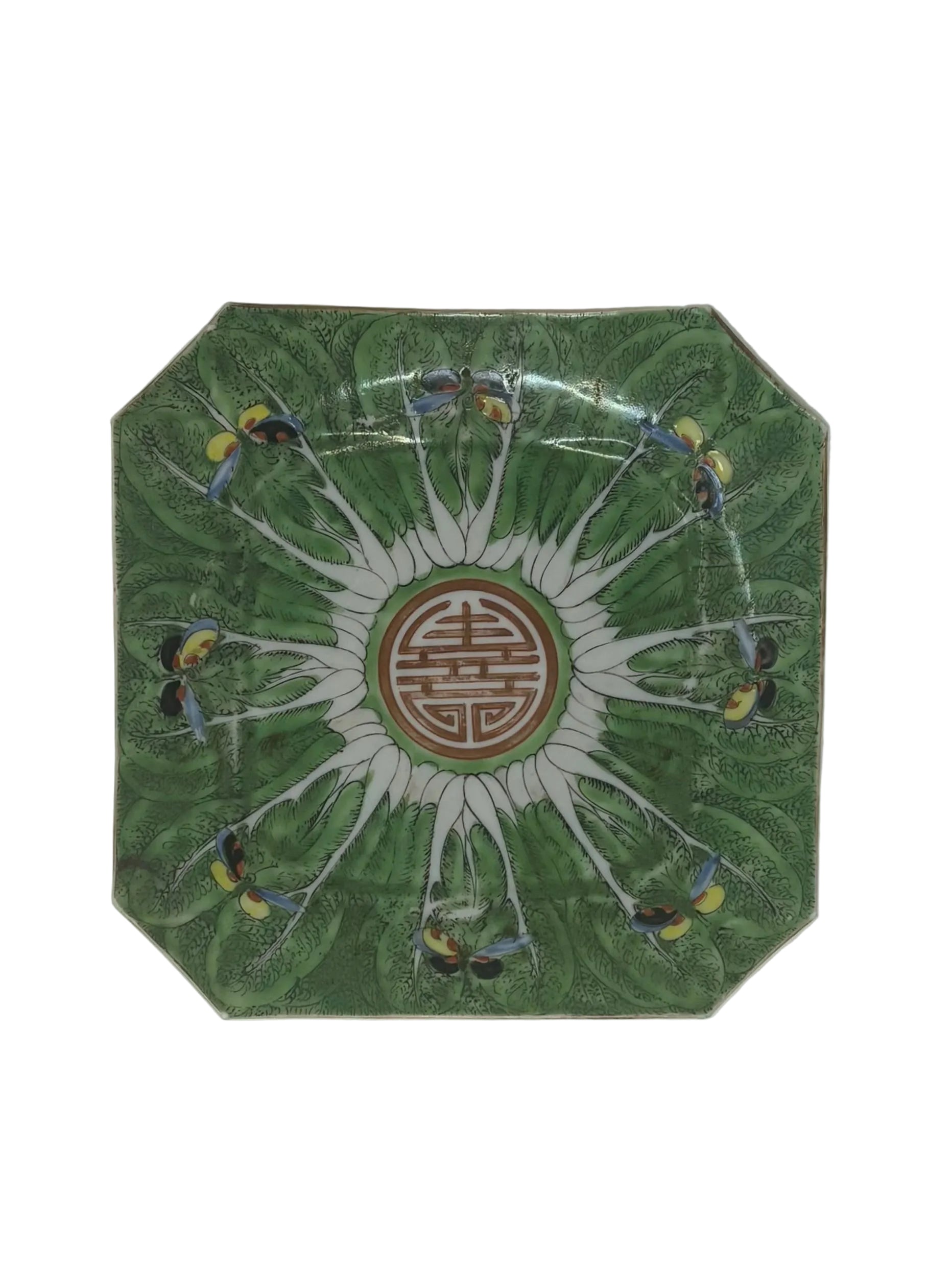 Rare 19th Century Cut Corner Square Bok Choy Plate