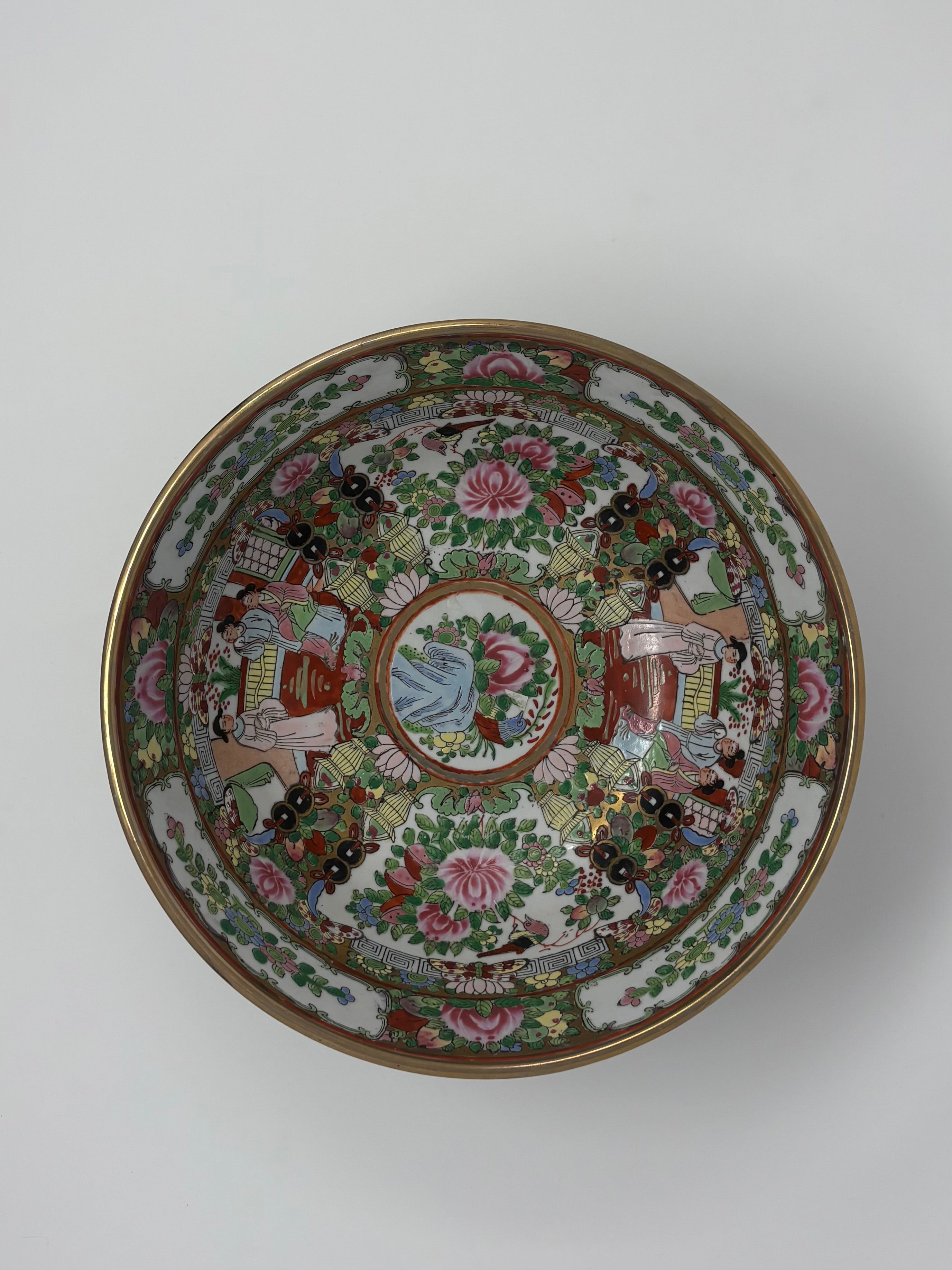 Rose Medallion Punch Bowl with Heavy Gilding-Signed