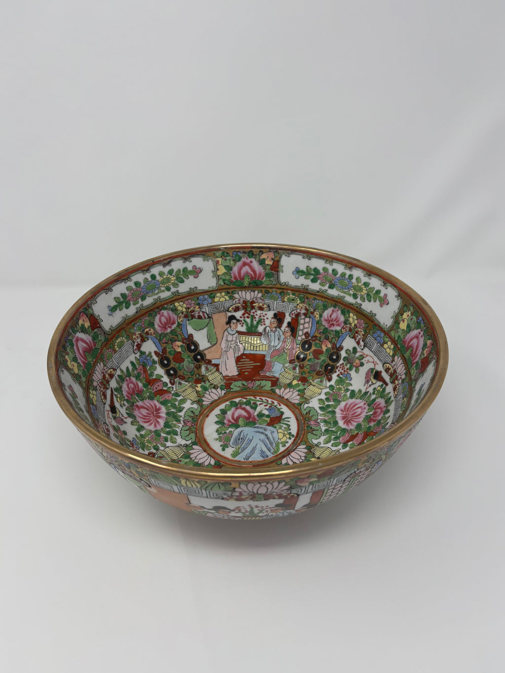 Rose Medallion Punch Bowl with Heavy Gilding-Signed