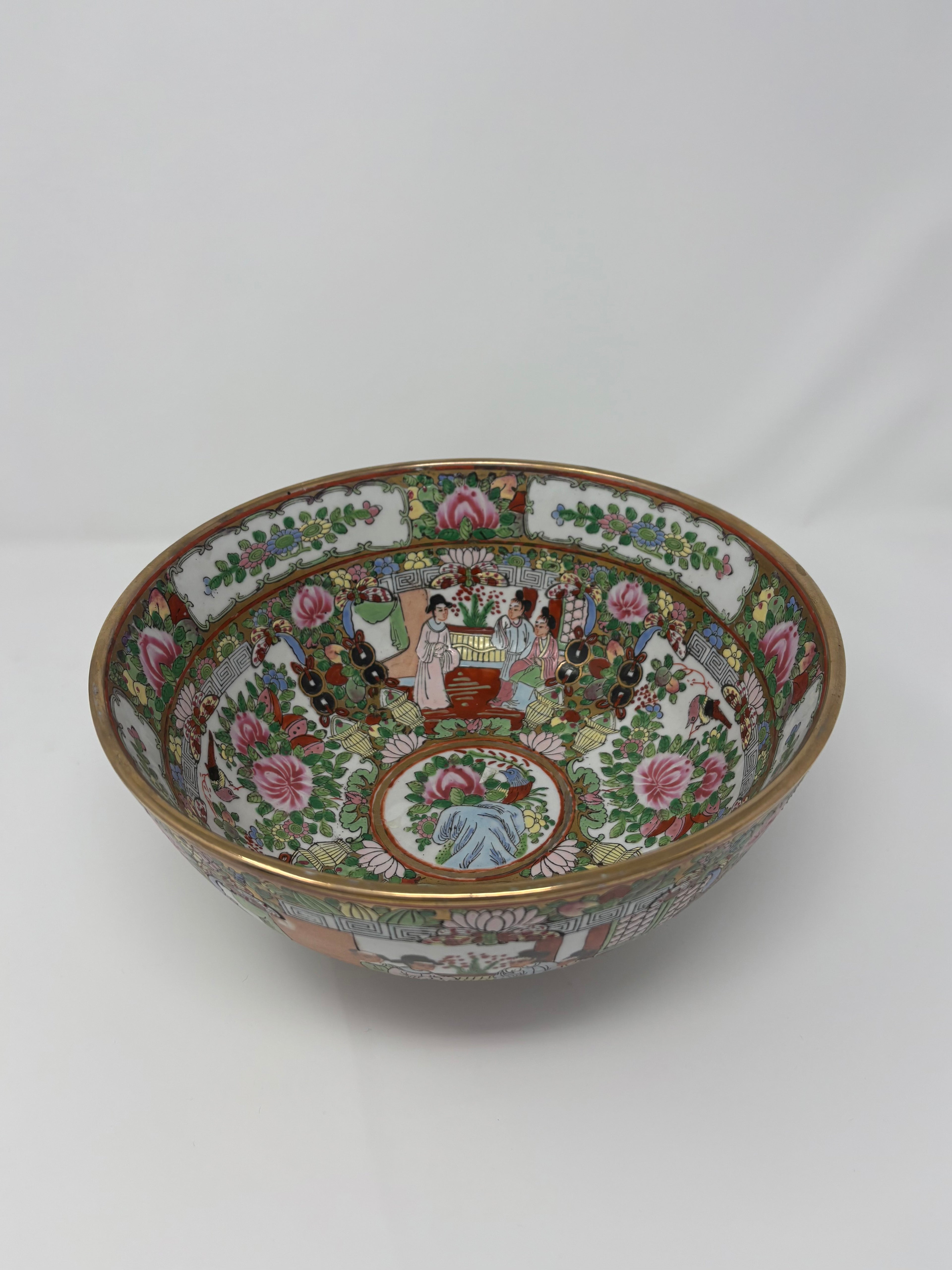 Rose Medallion Punch Bowl with Heavy Gilding-Signed