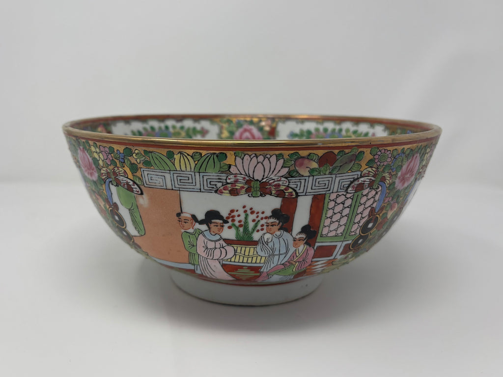 Rose Medallion Punch Bowl with Heavy Gilding-Signed
