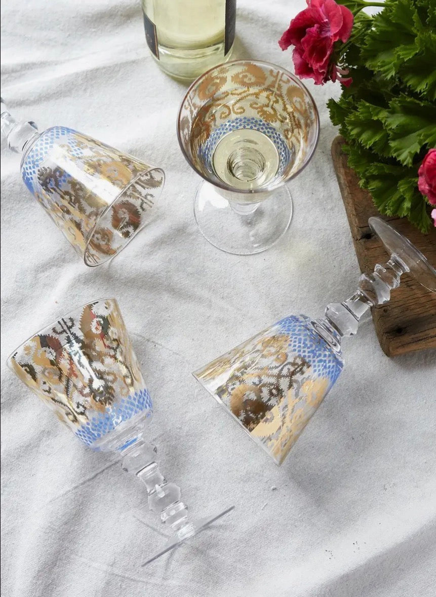 Set of 4 Golden Ikat Goblet