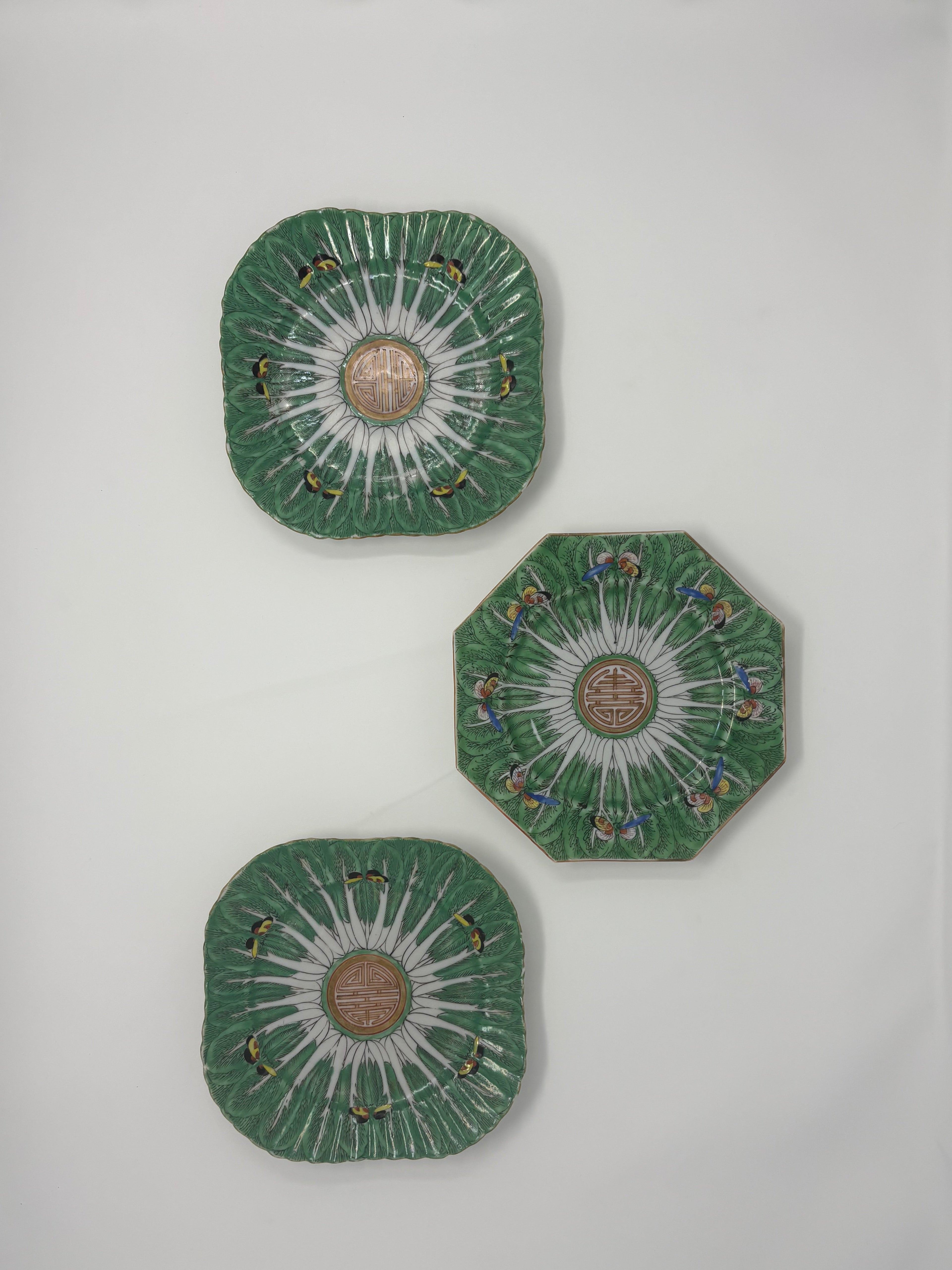 Very-Rare-19th-Century-Famille-Verte-Bok-Choy-Plates-Set-of-3