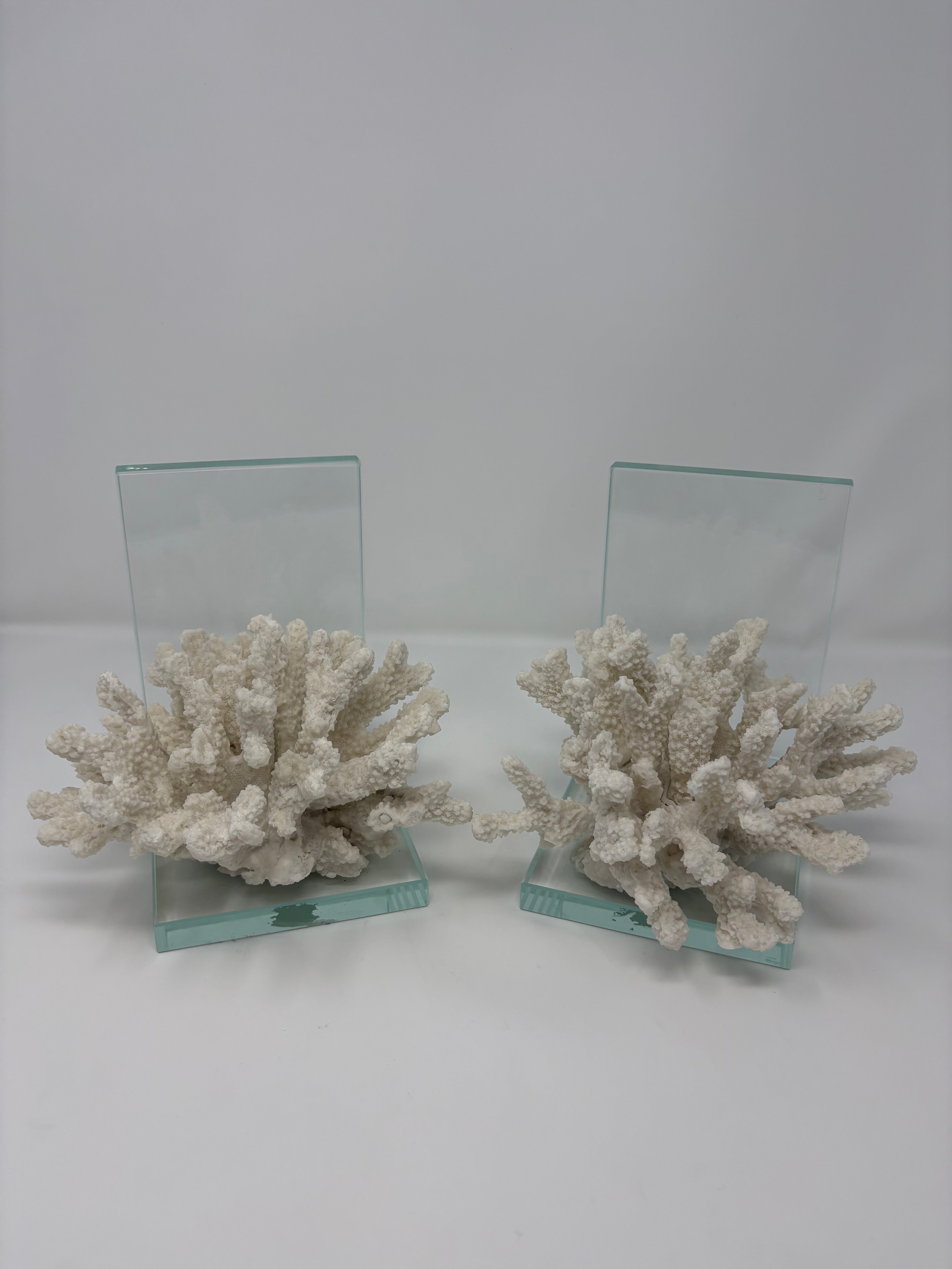 Vintage Coral and Lucite Glass Bookends