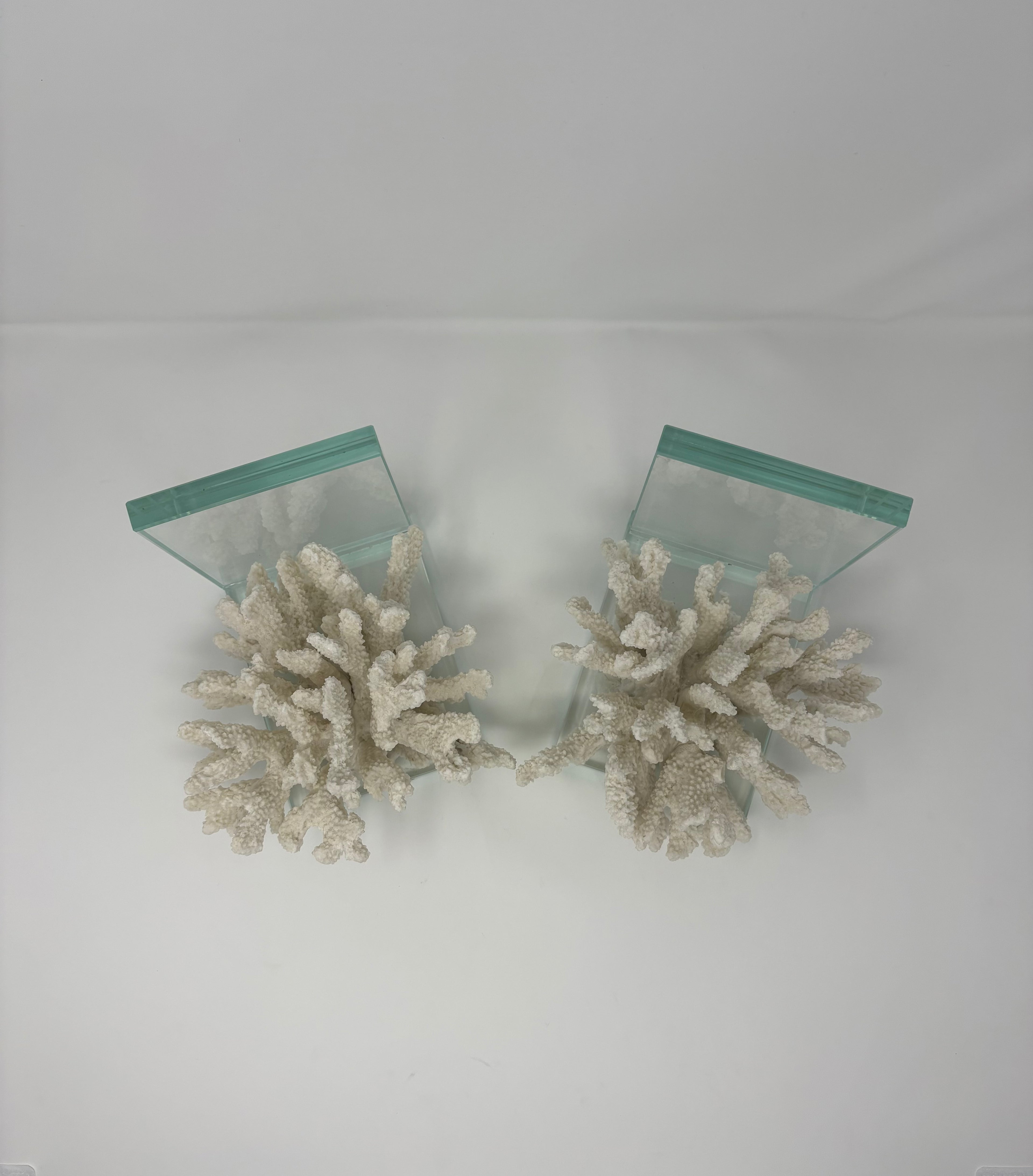 Vintage Coral and Lucite Glass Bookends