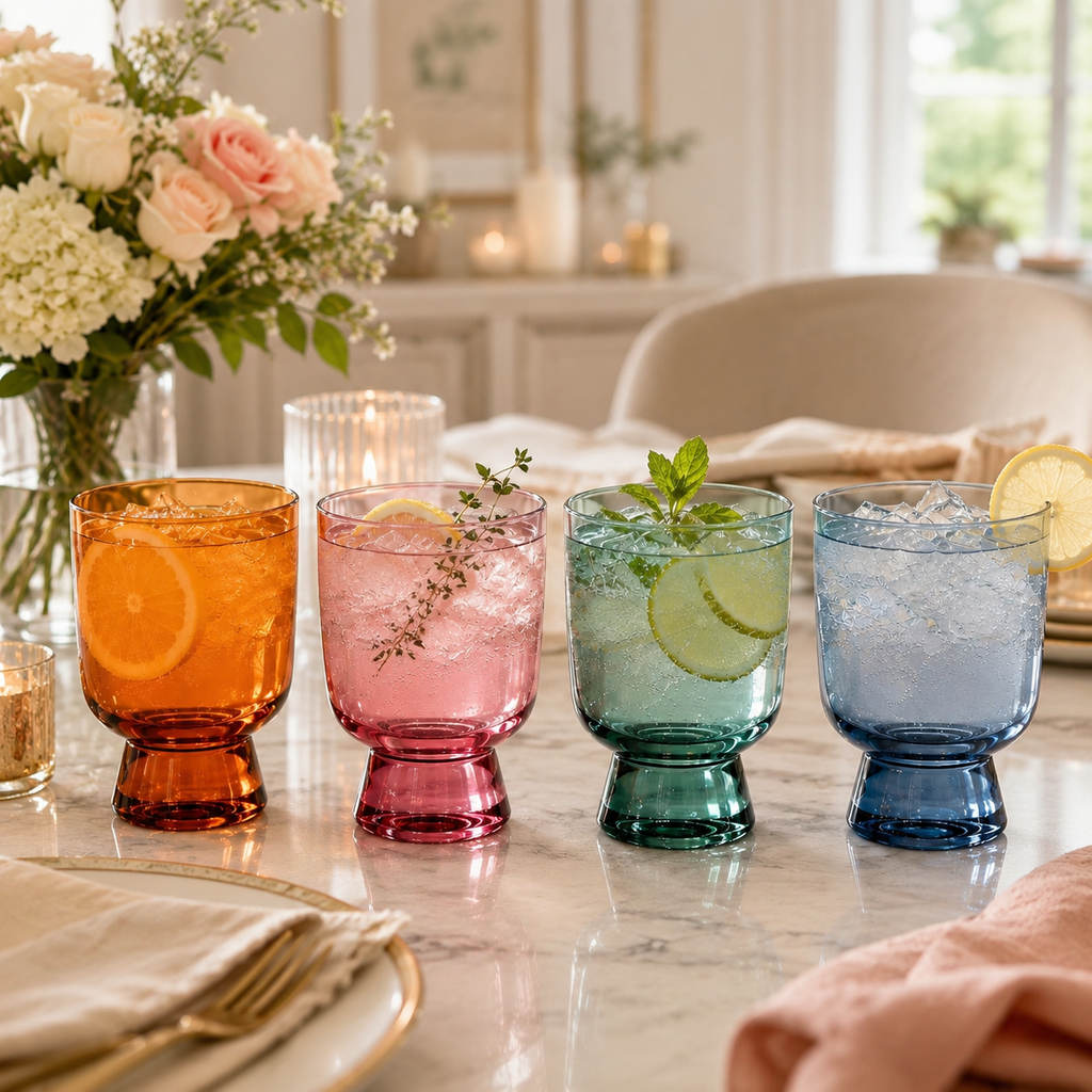 Murano Muted Colored Stackable Tumbler Glasses Set of 4