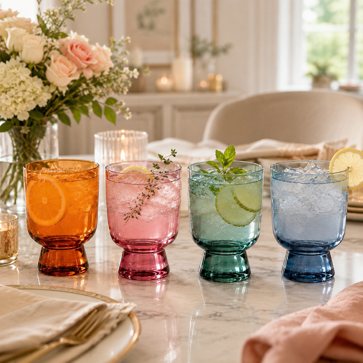 Murano Muted Colored Stackable Tumbler Glasses Set of 4