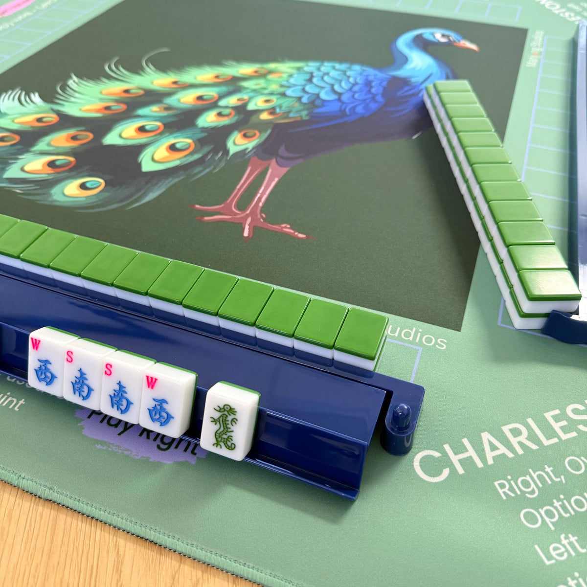 Jade Peacock Mahjong Mat - ships rolled