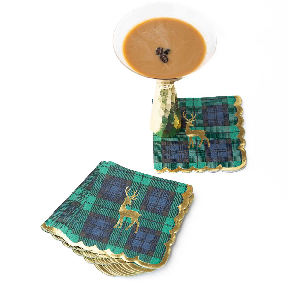 Blackwatch Plaid Gold Foil Beverage Napkins, 16-Ct