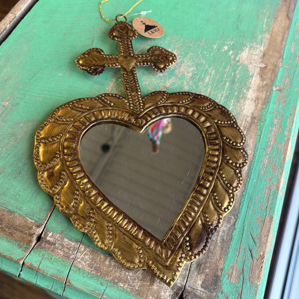 Cross on Heart Tin Mirror