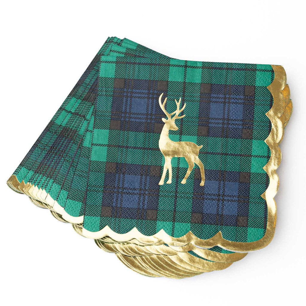 Blackwatch Plaid Gold Foil Beverage Napkins, 16-Ct