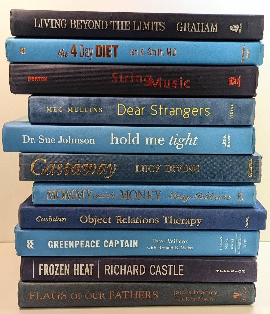 Blue books by the foot for decor